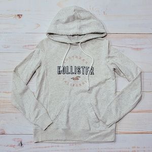 Hollister Heathered Oatmeal Embroidered Applique Logo Hoodie Hooded Sweatshirt